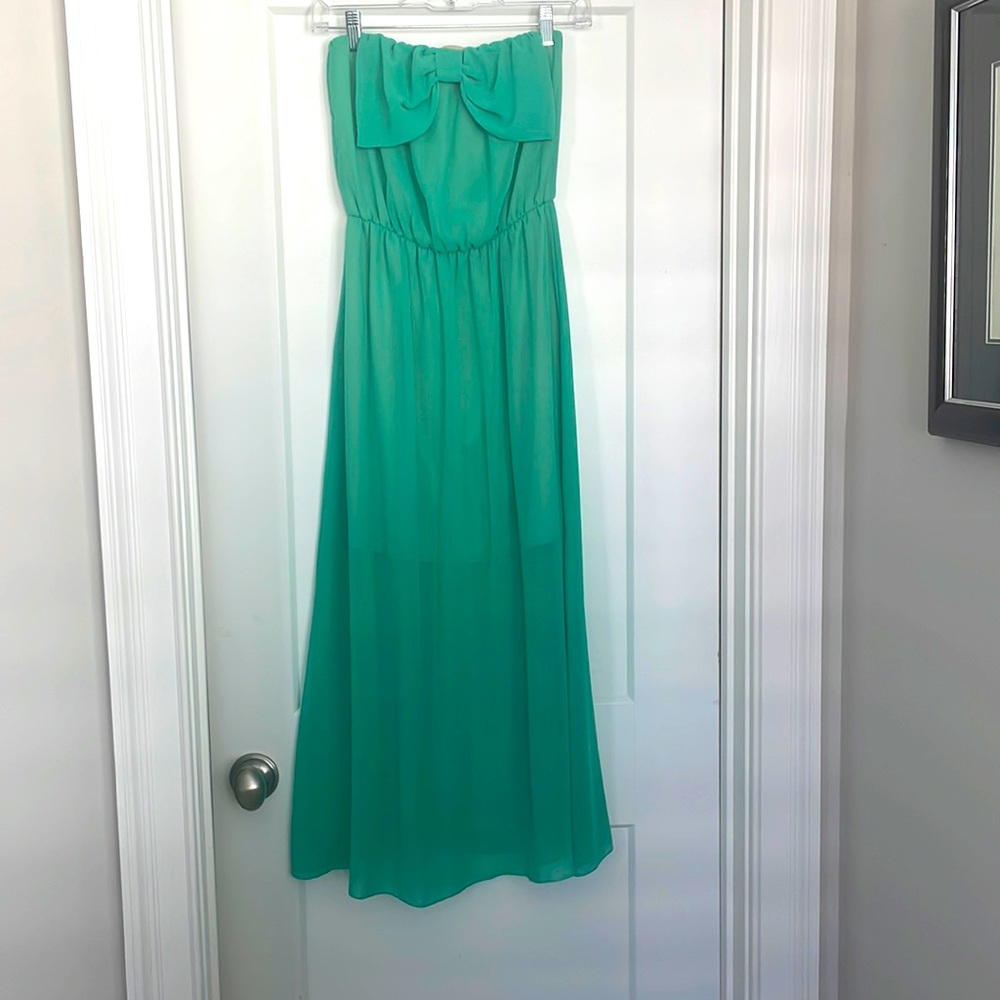 Barley worn My story turquoise strapless midi dress